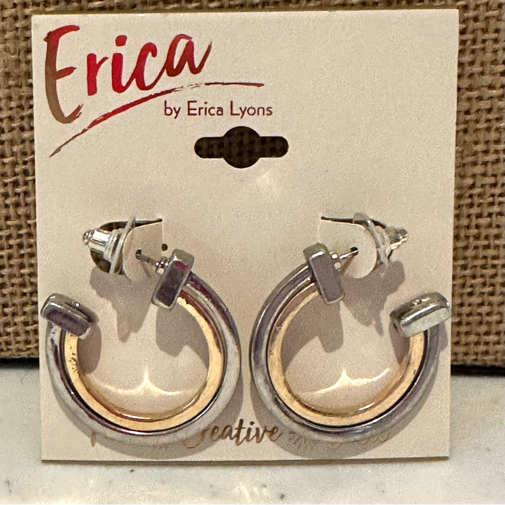 Nwt Erica Lyons Earrings Two-Tone Hoops Matte Silver Over Matte Gold Tone 20$
